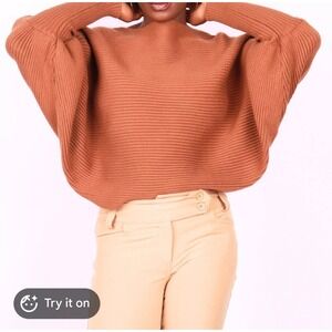 Altar'd State Rust Brown Ribbed Dolman Batwing Sleeve Knit Sweater Womens Medium